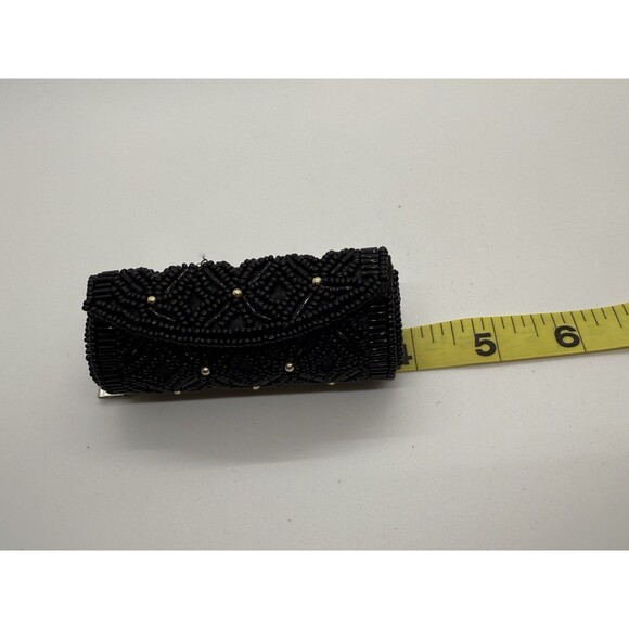 Black Beaded Lipstick Case W/Mirror & Lancome L'Absolu Rouge French Tea Lipstick - Picture 7 of 14